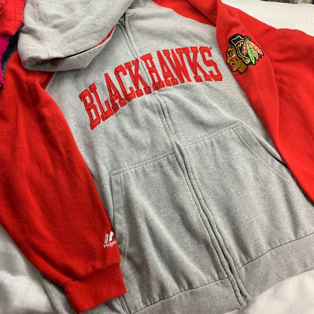 HTF Design NHL Majestic Chicago Blackhawks zip up Hoodie Mens 3X
